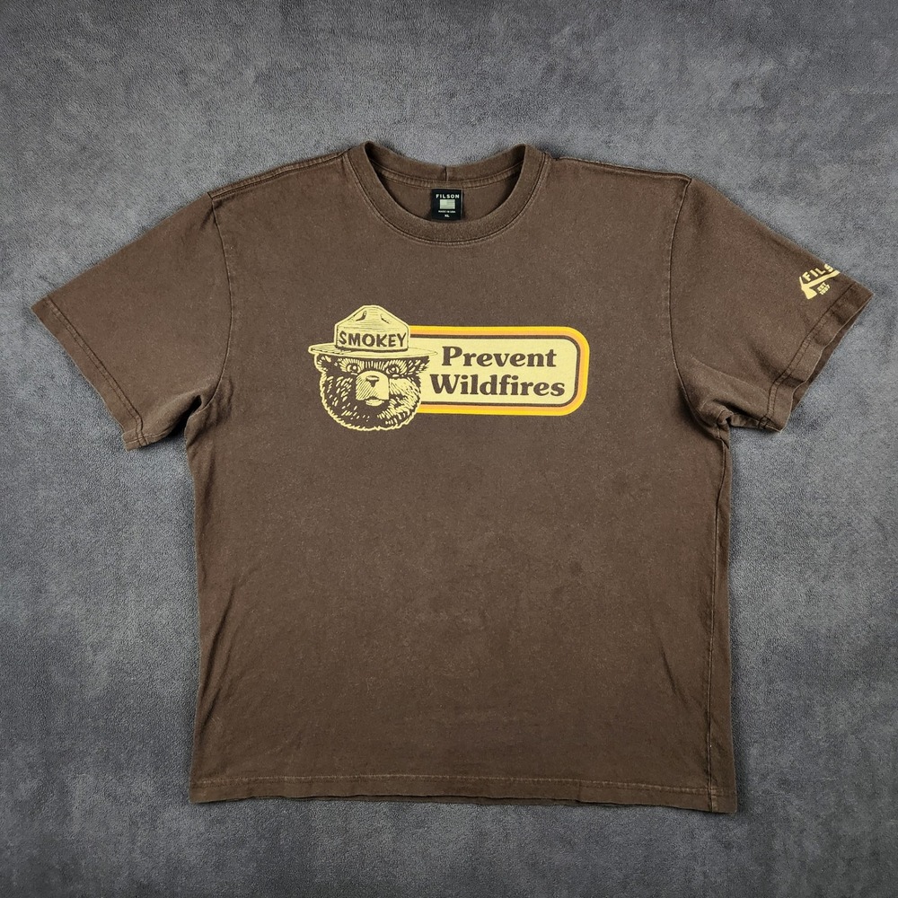 Filson Shirt Mens XL Brown Smokey‎ Bear Prevent Wildfires Tee Outdoor Camp USA
